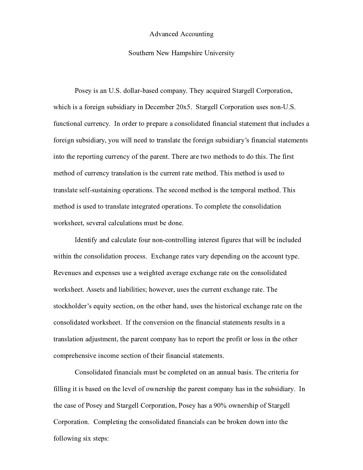 Preview image for Final Project Memo.docx  Advanced Accounting  Southern New Hampshire University  Posey is